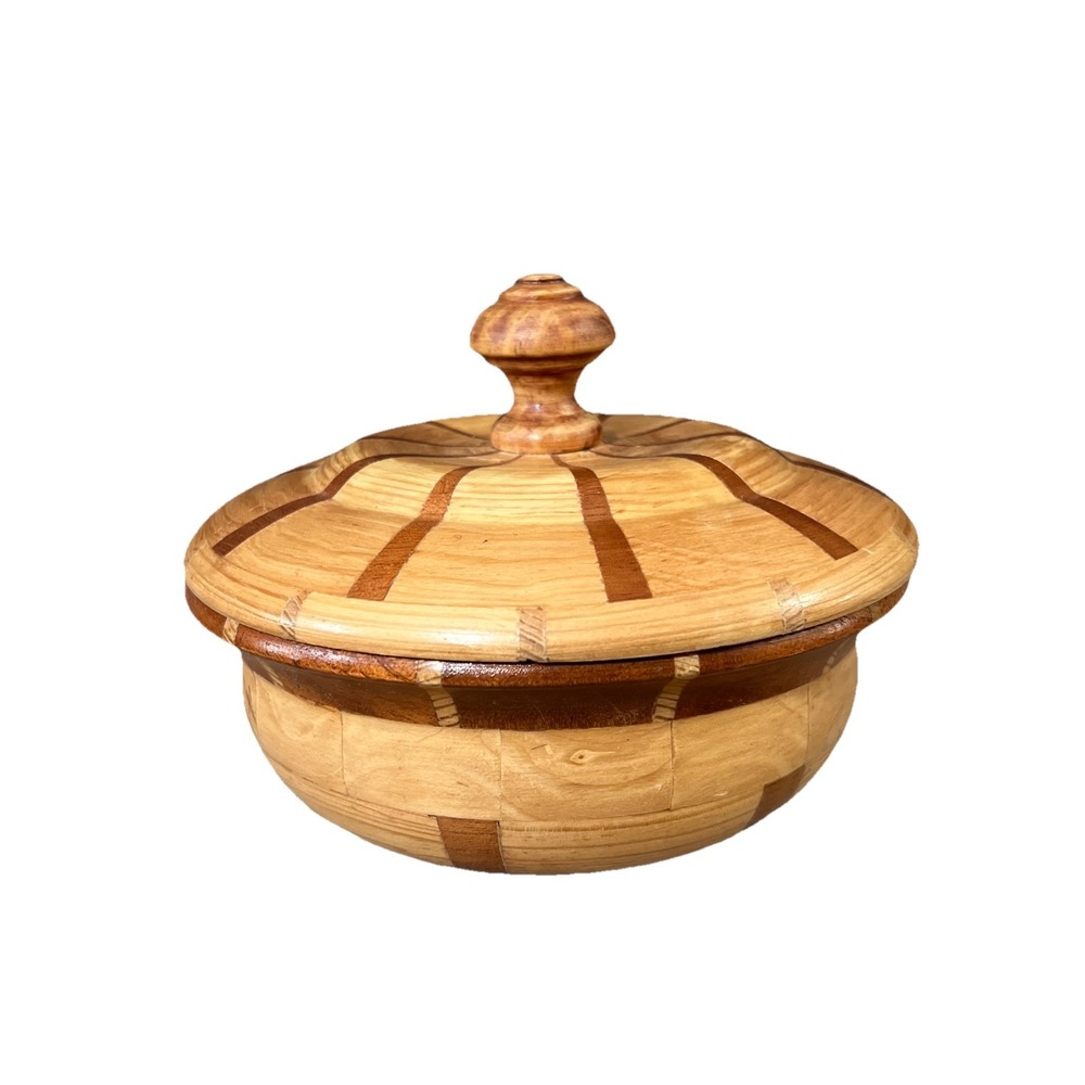 Wood bowl with lid two-tone‎